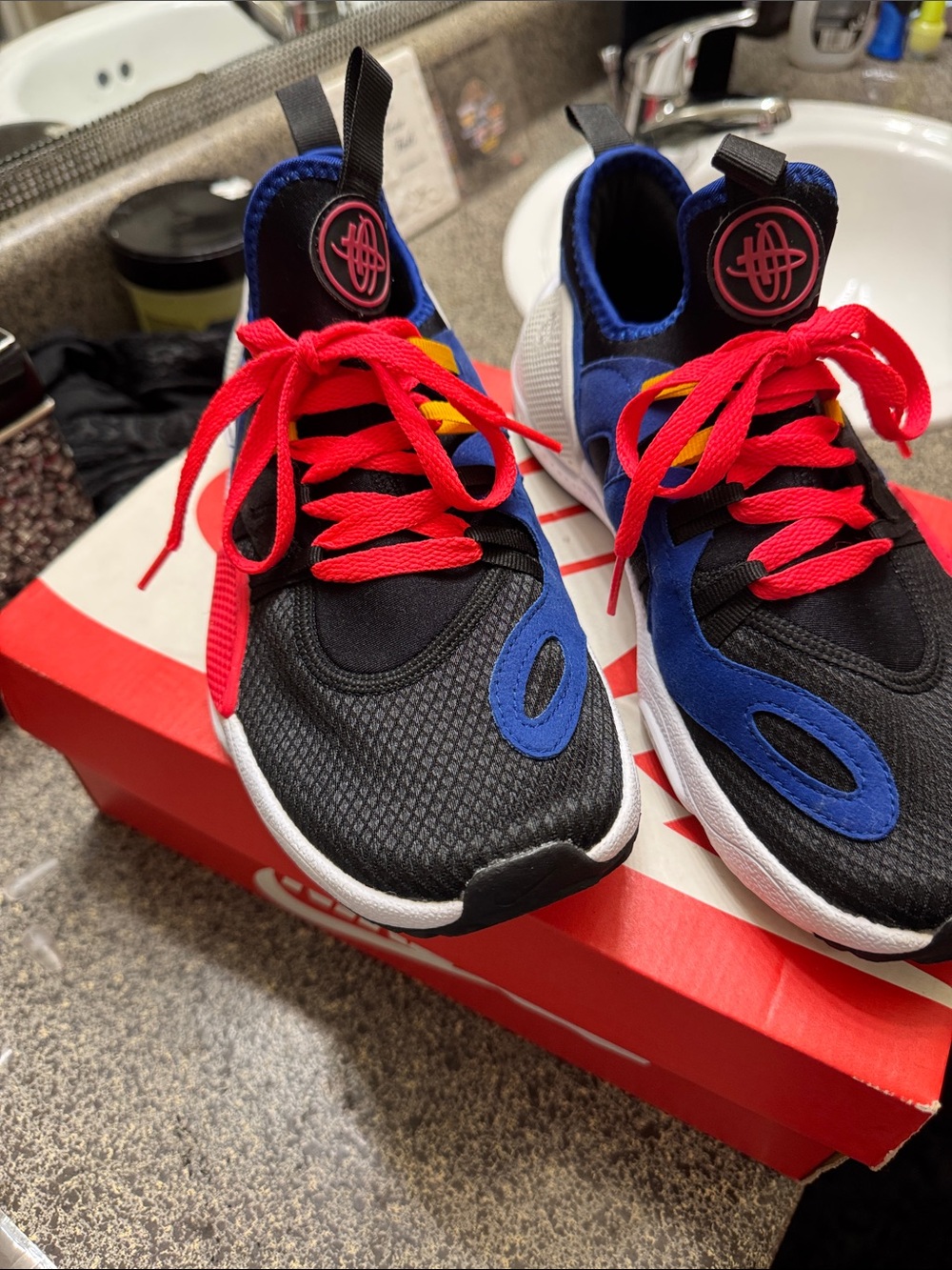 Nike Kids Black & Blue Sneakers with Red Laces